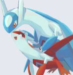  blue_wings closed_eyes dragon highres keruasu0629 latias latios looking_at_another open_mouth pokemon pokemon_(creature) red_eyes red_wings simple_background smile white_background wings 