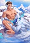  anthro blue_penis brown_hair cock_transformation dragon duo feet genitals hair hi_res hill human humanoid husdingo looking_pleasured male male/male mammal masturbation mid_transformation mythological_creature mythological_scalie mythology oral oral_masturbation penile_spines penis scales scalie snow toes transformation transformation_sequence water white_body white_scales 