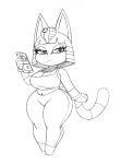  :&lt; absurd_res animal_crossing ankha_(animal_crossing) anthro barefoot big_breasts bracelet breasts canid canine canis cellphone cleavage clothed clothing domestic_cat domestic_dog electronics feet felid feline felis female hi_res isabelle_(animal_crossing) jewelry looking_at_viewer mammal midriff monochrome narrowed_eyes navel necklace nintendo omegasunburst phone shih_tzu solo thick_thighs tight_clothing toy_dog uraeus wide_hips 