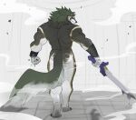  2024 anthro anthrofied ariyakonsuay armor back_muscles barazoku big_butt big_muscles bracers butt canid canine canis claws clenched_teeth deltoids ear_piercing ear_ring fur hair hi_res holding_melee_weapon holding_object holding_sword holding_weapon link_(wolf_form) looking_at_viewer looking_back looking_back_at_viewer male mammal melee_weapon muscular muscular_anthro muscular_male nintendo nude piercing rear_view ring_piercing simple_background solo sword teeth the_legend_of_zelda thick_thighs triceps tuft unconvincing_armor walking weapon white_background wolf 