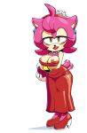  absurd_res amy_rose anthro big_breasts black_nose breasts clothed clothing digital_media_(artwork) dress eulipotyphlan female flame-eliwood footwear frosty_roy handwear hedgehog hi_res high_heels humanoid lipstick makeup mammal nipple_slip nipples pink_body sega simple_background solo sonic_the_hedgehog sonic_the_hedgehog_(series) tail_motion tailwag tight_clothing video_games white_background 