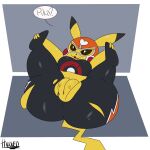  big_butt border butt clothed clothing cosplay_pikachu_(costume) female generation_1_pokemon genitals hi_res looking_at_viewer nintendo pikachu pikachu_libre pokemon pokemon_(species) pussy solo sound_effects spread_legs spreading thick_thighs thixxen video_games white_border yellow_body 