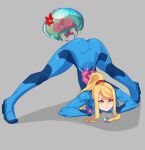  absurd_res alien ambiguous_gender ass_up blonde_hair butt clothed clothing digital_media_(artwork) female group hair hi_res human jack-o&#039;_pose mammal metroid metroid_(species) nintendo pose samus_aran simple_background slurp_(artist) trio video_games zero_suit 