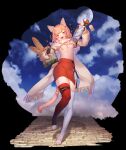  1girl :d absurdres animal_ear_fluff animal_ears animal_feet asymmetrical_legwear bangs blonde_hair bottle breasts cat_ears cat_girl cat_tail heart highres holding holding_bottle lingxia long_sleeves looking_at_viewer mismatched_legwear multicolored_hair nipples original pink_eyes pink_hair pussy_juice red_skirt red_thighhighs short_eyebrows short_hair skirt small_breasts smile solo stirrup_legwear streaked_hair tail thick_eyebrows thighhighs toeless_legwear white_thighhighs 