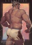  1boy artist_name ass bara beard facial_hair grey_hair hairy huge_ass luerstine male_focus male_underwear manly mature_male muscular muscular_male no_pants overwatch plump reinhardt_(overwatch) short_hair signature solo thick_arms thick_thighs thighs topless_male underwear 