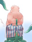  2022 anthro blush bodily_fluids bound clothing cum domestic_pig ejaculation eyes_closed genital_fluids hi_res kemono male mammal overweight overweight_male simple_background solo suid suina sus_(pig) tentacles tentacles_in_ass underwear yimingsama 