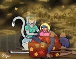  anthro blonde_hair blue_hair domestic_cat embarrassed fart fart_cloud fart_fetish fartfetish felid feline felis female gabriela_(klovs) gas hair hi_res klovs mammal paula_(klovs) total_drama ursid 