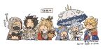 :d antlers armor asaya_minoru bangs black_hair blonde_hair blue_hair blue_shirt blunt_bangs breastplate breasts character_request cleavage collared_shirt cropped_torso crossed_bandaids cup dress english_text food gloves granblue_fantasy holding holding_cup holding_food holding_umbrella kettle long_sleeves mask medium_breasts mouth_mask navel onigiri open_clothes parted_bangs pauldrons ponytail reindeer_antlers scarf shirt shoulder_armor simple_background smile translation_request twitter_username umbrella upper_body v-shaped_eyebrows white_background white_dress white_gloves white_scarf white_umbrella yunomi 