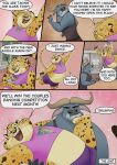 anthro benjamin_clawhauser bovid bovine cheetah chief_bogo clothing colored comic dancing dialogue disney duo english_text felid feline gazelle_(zootopia) hi_res horn jumping male male/male mammal text the_gory_saint true_buffalo water_buffalo whiskers zootopia 