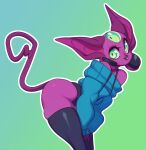  3_eyes anthro buxbi clothed clothing domestic_cat ear_piercing felid feline felis female fingers gauged_ear green_eyes green_tongue hairless hairless_cat hi_res leaning leaning_forward legwear mammal multi_eye piercing purple_body purple_skin sammy_(buxbi) solo sphynx_(cat) squish stockings sweater thigh_highs thigh_squish tongue tongue_out topwear 