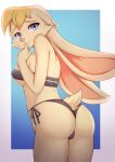  2022 absurd_res activision anthro bianca_(spyro) bikini black_bikini black_clothing black_swimwear blonde_hair blue_eyes border breasts butt clothed clothing digital_media_(artwork) eyebrows eyelashes female fingers hair hi_res kironzen lagomorph leporid looking_at_viewer mammal rabbit scut_tail short_tail side-tie_bikini simple_background smile solo spyro_the_dragon swimwear video_games white_border 