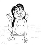  anthro beach black_hair female hair long_hair looking_at_viewer lying mammal marine monochrome navel nipples nude open_mouth pinniped reddragonkan seal seaside simple_background solo traditional_media_(artwork) 