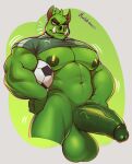  absurd_res ball balls football_(ball) football_uniform fur genitals green_body green_fur hi_res male mammal marlon.cores mascot muscular muscular_male nipples penis porco_gobbato simple_background solo suid suina sus_(pig) vein veiny_penis wild_boar 