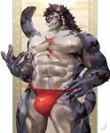  5_fingers absurd_res anthro biped claws clothing countershade_fur countershade_torso countershading felid feline fingers fur hi_res ig male mammal muscular muscular_anthro muscular_male navel pawpads scar solo striped_body striped_fur stripes underwear 