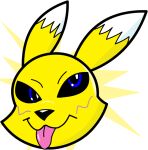  anthro bandai_namco blue_eyes canid canine digimon digimon_(species) digital_media_(artwork) female fox fur looking_up mammal profile_view reddragonkan renamon solo tongue tongue_out yellow_body yellow_fur 