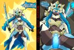  anthro armor armor_damage blue_hair blush breastplate breasts brown_body clothed clothing crown crowned_sword_zacian dialogue diamond_grenadier duo female forced generation_6_pokemon generation_8_pokemon genitals ghost glowing glowing_genitalia glowing_penis hair hand_under_leg hi_res honedge humanoid hybrid hybrid_pokemon instant_loss_2koma legendary_pokemon lying male male/female melee_weapon midriff nintendo penis pigtails pink_nose pokemon pokemon_(species) pokemorph raised_leg scratch solo_focus speech_bubble spirit sword video_games weapon white_hair wooloo zacian 