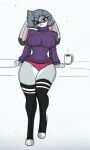  anthro big_breasts blush breasts clothing disney eyewear female glasses hi_res legwear pace-maker panties smile solo sweater thick_thighs thigh_highs thighs topwear underwear zootopia 