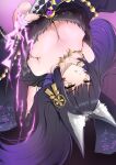  1girl absurdres animal_ear_fluff animal_ears azur_lane black_hair breasts clog_sandals fox_ears fur_trim hair_ornament highres holding holding_sword holding_weapon japanese_clothes jewelry large_breasts lightning looking_at_viewer magatama magatama_necklace musashi_(azur_lane) necklace solo_focus sword upside-down weapon yellow_eyes yukkurimikan 