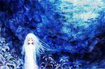  bad_id bad_pixiv_id blue flower long_hair no_nose original smile solo sonou_(lalala27) underwater white_hair 
