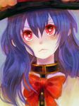  :&lt; blue_eyes blush bow bowtie colored_eyelashes face glaring hinanawi_tenshi katari red_eyes solo touhou 