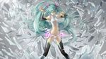  adapted_costume alternate_costume aqua_eyes aqua_hair armpits detached_sleeves hair_over_one_eye hatsune_miku hatsune_miku_(append) highres jane_mere long_hair navel no_panties shatter solo thighhighs twintails very_long_hair vocaloid vocaloid_append 