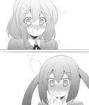  blazer blush comic greyscale hair_ornament hairclip hirasawa_yui hoppege jacket k-on! monochrome multiple_girls nakano_azusa school_uniform silent_comic sweat twintails yuri 