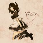  apron bad_id bad_pixiv_id boots brown_eyes brown_hair frills happy_birthday high_heels kneehighs maid maid_headdress minka_lee_(niconico) mizutamako niconico shoes short_hair solo striped striped_legwear waist_apron 