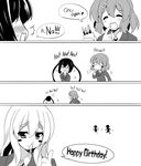  3girls :3 =_= blazer blood blush blush_stickers comic drooling english eyebrows food greyscale hair_ornament hairclip happy_birthday hirasawa_yui hoppege jacket k-on! kotobuki_tsumugi monochrome multiple_girls nakano_azusa no nosebleed o3o o_o pocky school_uniform speech_bubble thumbs_up twintails yes yurijoshi 