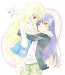  1girl agahari androgynous blush flower fujisaki_nagihiko hug lifting mashiro_rima otoko_no_ko shugo_chara! smile 
