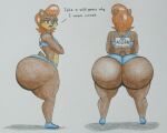  anthro archie_comics big_butt black_eyelashes black_nose black_pupils blue_clothing blue_eyes blue_footwear blue_shoes breasts brown_body brown_ears brown_fur brown_tail butt cheek_tuft chipmunk clothed clothing countershading crossed_arms dialogue ears_up english_text eyebrows facial_tuft female footwear fur glistening glistening_butt glistening_eyes glistening_hair ground_squirrel hair huge_butt huge_hips humanoid_hands logo looking_at_viewer mammal multicolored_body multicolored_fur narrowed_eyes open_mouth orange_eyebrows orange_hair pupils rear_view red_tongue rodent sally_acorn sciurid scut_tail sega sega_logo shadow shoes short_hair short_tail simple_background small_breasts small_tail snaphappy solo sonic_the_hedgehog_(archie) sonic_the_hedgehog_(comics) sonic_the_hedgehog_(series) talking_to_viewer tan_body tan_countershading tan_fur tan_inner_ear text thick_eyebrows thick_thighs tongue traditional_media_(artwork) tuft two_tone_body two_tone_fur white_background wide_hips 