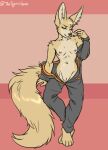  absurd_res anthro athletic big_ears big_tail bodily_fluids breasts canid canine clothing female fennec fox genital_fluids genitals hi_res jumpsuit mammal matthews(razumi) narrowed_eyes organs paws pussy pussy_juice seductive skinny solo stomach tigerinspace undressing 