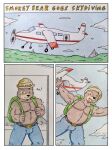  absurd_res aircraft airplane anthro backpack barazoku belly bulge clothing comic comic_panel dashthefox forest forest_background hat headgear headwear hi_res jumping male mammal muscular nature nature_background parachute parachuting pecs plant sky skydiving smokey_bear solo traditional_media_(artwork) tree ursid 