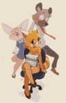  2022 aggressive_retsuko ailurid anthro bottomwear canid canine chair clothing edtropolis female fennec fenneko footwear fox furniture group haida hi_res hyaenid looking_at_viewer male mammal necktie nude office_chair paper red_panda retsuko sanrio shoes skirt smile surprise trio 