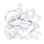  &lt;3 anthro bandai_namco blush cape claws clothing digimon digimon_ghost_game duo embrace futurediarist grusgammamon horn hug human line_art male mammal smile 