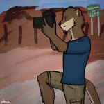  anthro brown_body brown_fur camera chase_hunter chazthewolf clothed clothing desert echo_(game) echo_(series) echo_project fur lutrine male mammal mustelid sign signature solo video_games visual_novel 