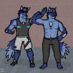  2022 after_transformation anthro blue_body blue_fur canid canine canis chaz_(chazthewolf) chazthewolf fur male mammal solo tindalos_(tas) transformation wolf 