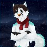 1:1 anthro black_body black_ears black_fur blue_body blue_eyes blue_fur brown_hair canid canine cheek_tuft chest_tuft facial_tuft fluffy fluffy_tail fox fur glistening glistening_eyes gloves_(marking) green_eyes grin hair half-length_portrait hi_res inner_ear_fluff looking_at_viewer male mammal markings mountain neck_tuft orange_nose outside pache_riggs portrait shoulder_tuft signature smile snow snowing solo tuft white_body white_fur white_inner_ear_fluff 