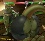  absurd_res anthro balls butt clothed clothing el_booki genitals green_body hi_res male mortal_kombat presenting presenting_hindquarters raised_tail reptile_(mortal_kombat) scalie tongue tongue_out torn_clothing video_games 