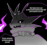  angry anthro bandai_namco belt black_background black_sclera cape clothing digimon digimon_(species) digimon_ghost_game ginryuumaru glare glowing glowing_eyes grusgammamon horn male scalie sharp_teeth simple_background solo teeth 