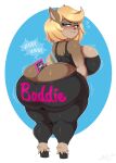  absurd_res anthro big_breasts big_butt blonde_hair blush bottomwear breasts butt cellphone cervid clothed clothing female hair hi_res huge_butt mammal mehdrawings pants phone solo text thick_thighs 