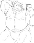  2022 anthro armpit_hair bearnipples body_hair cellphone hi_res kemono kumalino male mammal musclegut nanntaro navel overweight overweight_male phone roast_(kumalino) sanrio simple_background sketch smartphone solo underwaer ursid 