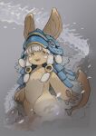  1other absurdres androgynous animal_ears brown_eyes brown_fur fangs furry helmet highres looking_at_viewer made_in_abyss nanachi_(made_in_abyss) open_mouth origami_gyokuo smile tail teeth upper_teeth whiskers white_hair 