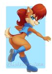  anthro archie_comics black_nose blue_background blue_boots blue_clothing blue_eyes blue_footwear blue_topwear blue_vest boots breasts brown_body brown_fur butt cheek_tuft chipmunk clothed clothing digital_media_(artwork) ears_back eyelashes facial_tuft female footwear fur glistening glistening_eyes ground_squirrel hair humanoid_hands looking_aside looking_at_viewer mammal metalpandora multicolored_body multicolored_fur one_leg_up partially_clothed pivoted_ears raised_leg red_body red_fur red_hair rodent sally_acorn sciurid scut_tail sega short_hair short_tail showing_teeth side_view simple_background smile smiling_at_viewer solo sonic_the_hedgehog_(archie) sonic_the_hedgehog_(comics) sonic_the_hedgehog_(series) thick_thighs topwear tuft vest white_background 