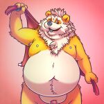  2022 anthro belly big_belly genitals giant_panda hi_res korndoggychub male mammal moobs navel nipples overweight overweight_male penis simple_background solo tongue tongue_out towel ursid 
