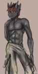  anthro black_body dragon hair jutorry looking_at_viewer male muscular muscular_male red_eyes red_hair solo 