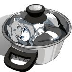  anthro arctic_fox blue_eyes c2iuwh01f46ygpb canid canine cooking_pot cooking_with_furs dipstick_tail female fox fur grey_hair hair hi_res mammal markings simple_background solo tail_markings white_background white_body white_fur 