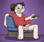 balls bottomless clothed clothing erection furniture genitals hi_res human human_only male mammal mikey_(mikey6193) not_furry nude penis pubes sofa solo spread_legs spreading 