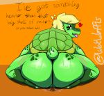  &lt;3 anthro big_butt blonde_hair bodily_fluids butt female genital_fluids genitals green_eyes hair huge_butt jiggling orange_background presenting presenting_hindquarters pussy pussy_juice reptile scales scalie shell simple_background sitting solo sweat sweaty_butt tetra_(wetwaffls) tortoise turtle wetwaffls 