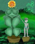  absurd_res anthro blush breasts butt duo electronic_arts elemental_creature female flora_fauna flower flower_creature freckles hi_res human larger_female male male/female mammal plant plants_vs._zombies popcap_games rbds_mixture size_difference smile sunflower_(pvz) video_games 