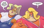  activision anthro big_breasts blonde_hair bonusart breasts cleavage clothed clothing coco_bandicoot crash_bandicoot_(series) duo female female/female fur hair hi_res obese overweight smile tawna_bandicoot text video_games weight_gain 